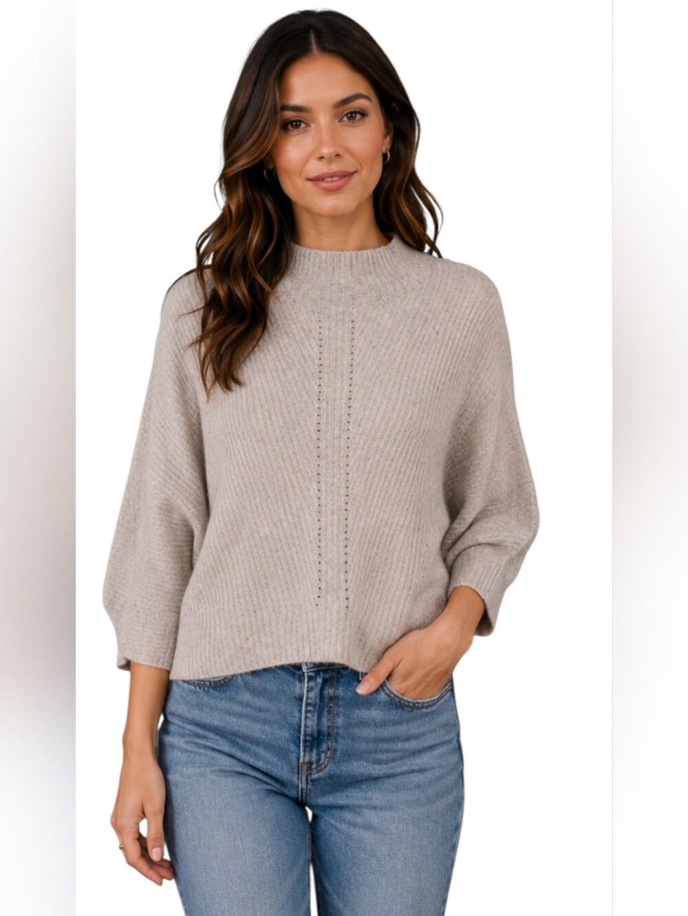 The Reset R Label Cashmere Blend Beige Mock Neck Dolman Sweater M